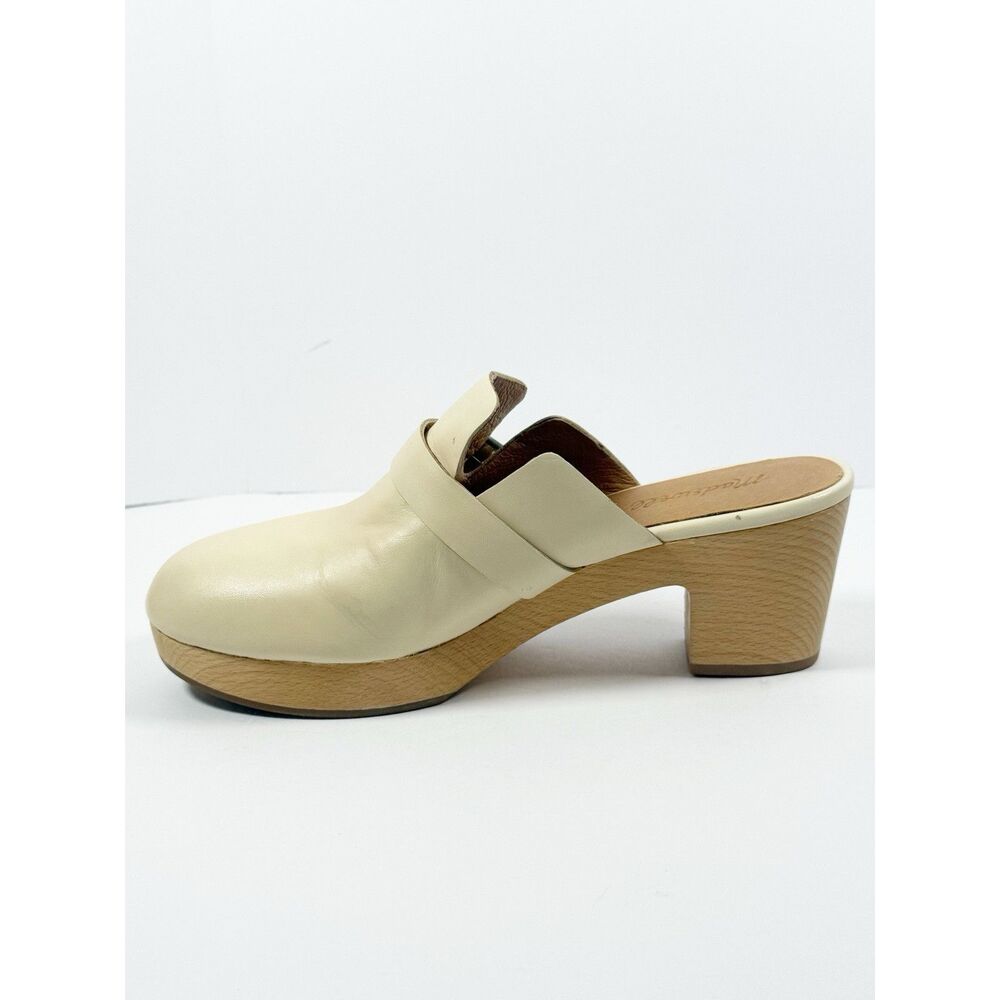 Madewell Monique Buckle Clogs Ivory Leather Chunky Wood Heel Buckle Slip On Sz 9 - Picture 13 of 16